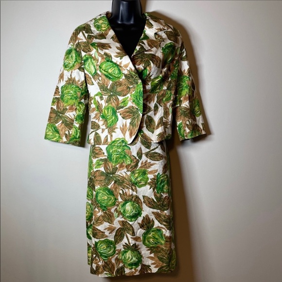 Anthropologie Yoana Baraschi 2 Piece Suit set w Vintage Leaf Print, Anthro